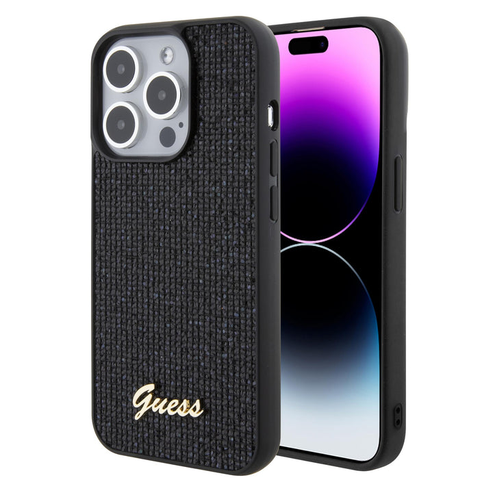 GUESS GUHCP15LPMSDGSK Hülle für iPhone 15 Pro 6.1" Schwarz hardcase Disco Metal Script