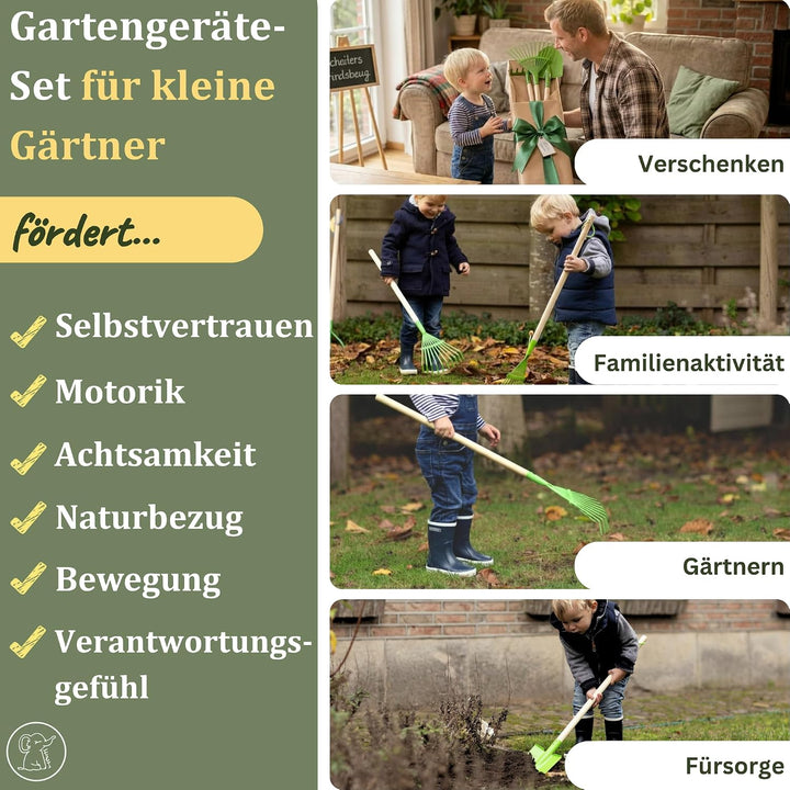 Eli® Gartenwerkzeug Kinder inkl. Spaten - Rechen und Harke - Werkzeug Set | Geschenke für Jungen und