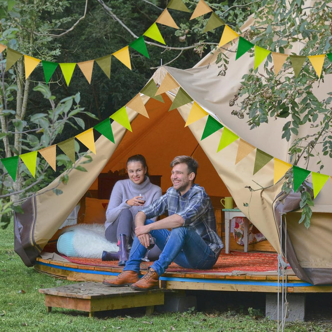 jijAcraft Salbeigrün Wimpelkette Jute Wimpel Leinen Girlande, Grün Wimpelkette Outdoor, 20 Meter Hes