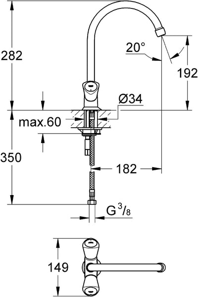 Grohe Costa S,SPT, gl.Körper, Flexschl, Chrom, Chrom