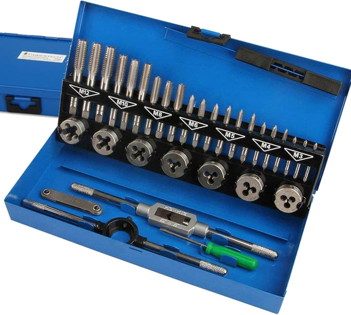 32-Tlg. Gewindeschneidsatz Gewindeschneid Schneideisen Gewindebohrer Satz M2-M12 Gewindeschneide, mi