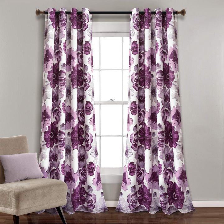 Lush Decor Leah Room Verdunkelungsvorhang für Fenster, isoliert, Blumenmuster, 132 x 240 cm, Violett