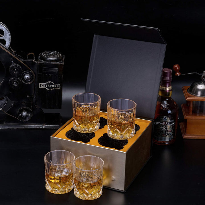 KANARS 4er Set Whisky Gläser, Bleifrei Kristallgläser, Whiskey Glas, 300 ml, Schöne Geschenk Box, Ho