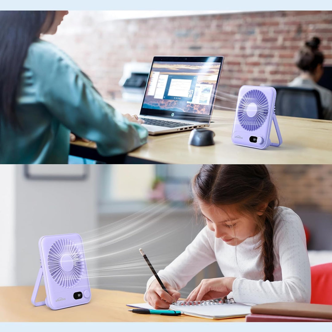 WHATOOK Leiser USB-Tischventilator: Stufenlos 1-100 Regler, 2000mAh Akku Tragbarer Lüfter mit LED-An