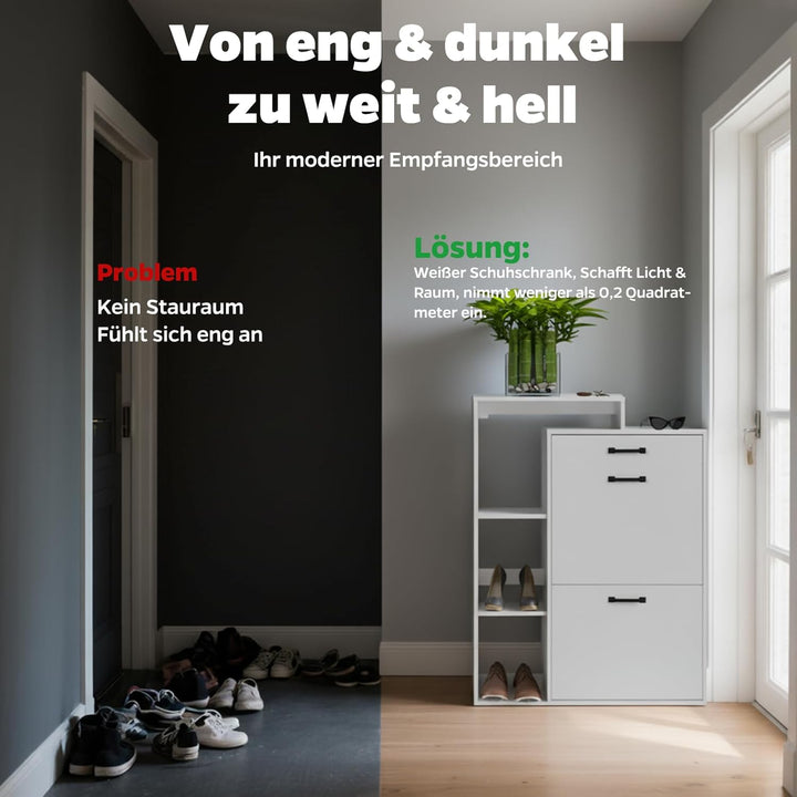 HULANAN Moderner Schuhschrank schmal weiss mit Schublade – platzsparend für Flur & Eingangsbereich,