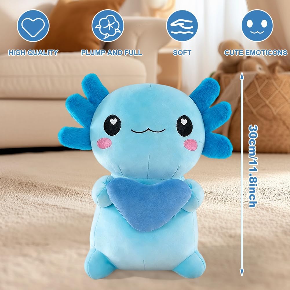 Axolotl Plüschtier Kuscheltier Stofftier, 30cm Kawaii Axolotl Plüsch mit Herz, Salamander Plüschtier