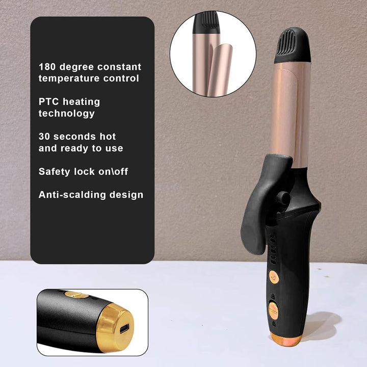 Mini Schnurloser Lockenstab, 25mm Curling Iron mit 3 Einstellbare Temperatur, USB aufladbar, tragbar