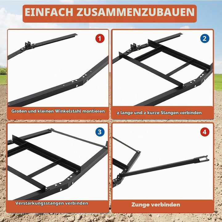 Schleppegge, 168x84 cm Wiesenegge für Rasentraktor, Geländefahrzeuge, ATV &amp; UTV, Tragkraft bis zu 50