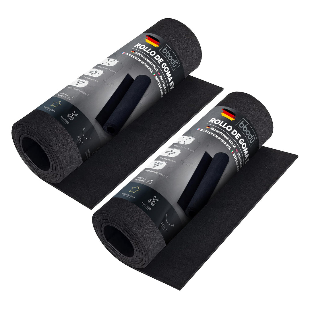 BIBODU Pack mit 2 Rollen Eva Foam 5mm Schwarz Farbe | Moosgummi 5mm Dicke | Grösse 150cm x 32cm, Dic