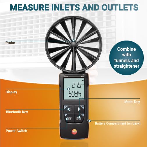 testo - 417 - 0563 0417 - Digitales 100 mm-Flügelrad-Anemometer mit App-Anbindung zur Messung von Lu