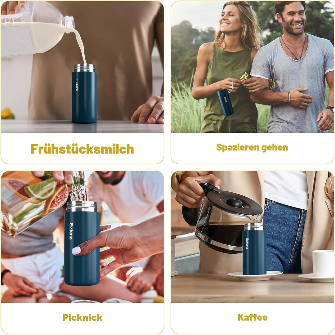 Trinkflasche klein 300ml – Mini-Thermosflasche mit Silikon-Griff, 100% Auslaufsicher, kleine Trinkfl