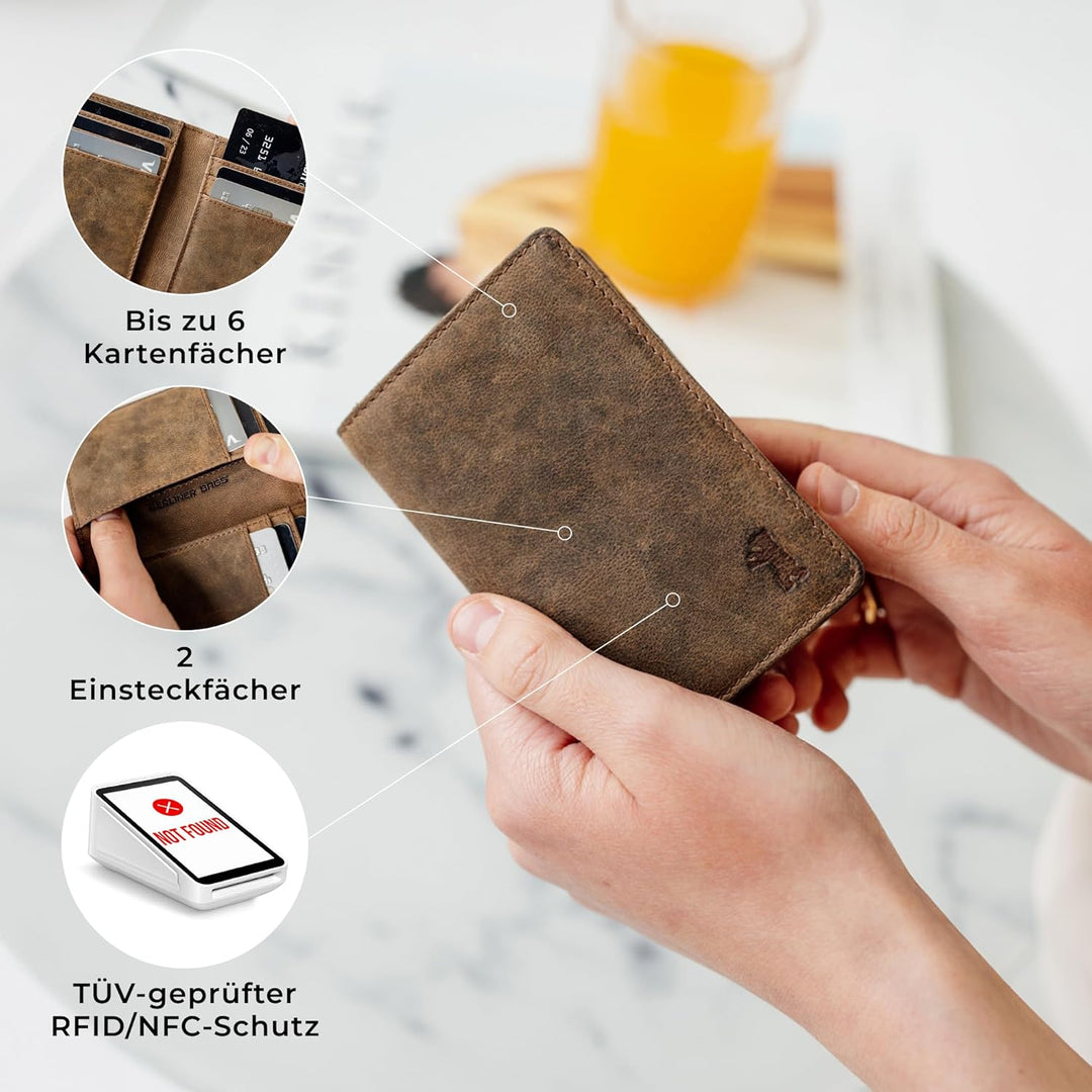 Berliner Bags Vintage Kartenetui Porto, Geldbörse aus Leder mit TÜV-geprüftem RFID-Schutz, Geldbeute