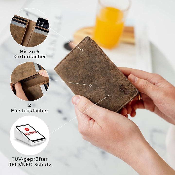 Berliner Bags Vintage Kartenetui Porto, Geldbörse aus Leder mit TÜV-geprüftem RFID-Schutz, Geldbeute