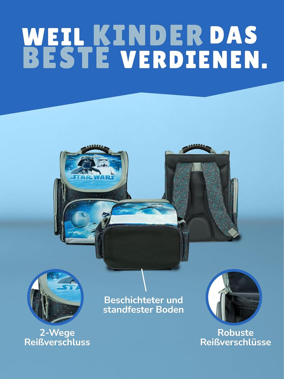 Familando - Schulranzen Set CLOU - 5-teilig mit Federmappe - Star Wars Classic - Ergonomisch, stabil
