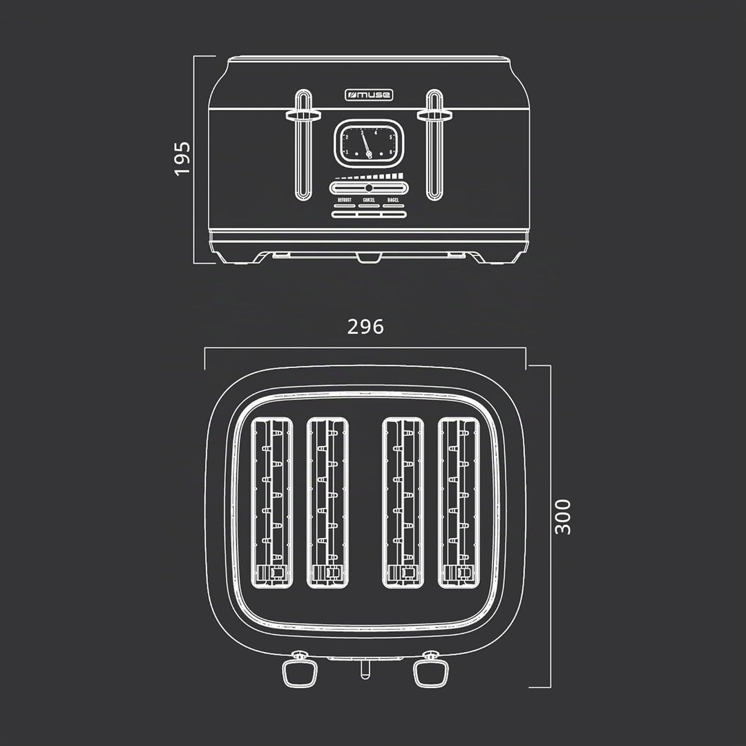 Muse Edelstahl-Toaster im weissen Retro Design, analoge Anzeige, beleuchtete Tasten, 6 Bräunungsstuf