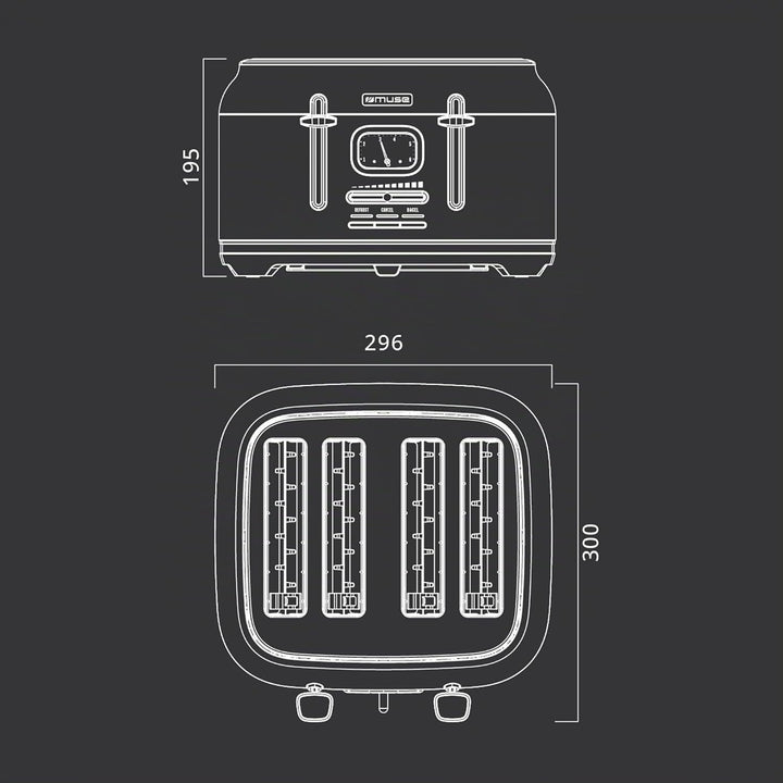 Muse Edelstahl-Toaster im weissen Retro Design, analoge Anzeige, beleuchtete Tasten, 6 Bräunungsstuf