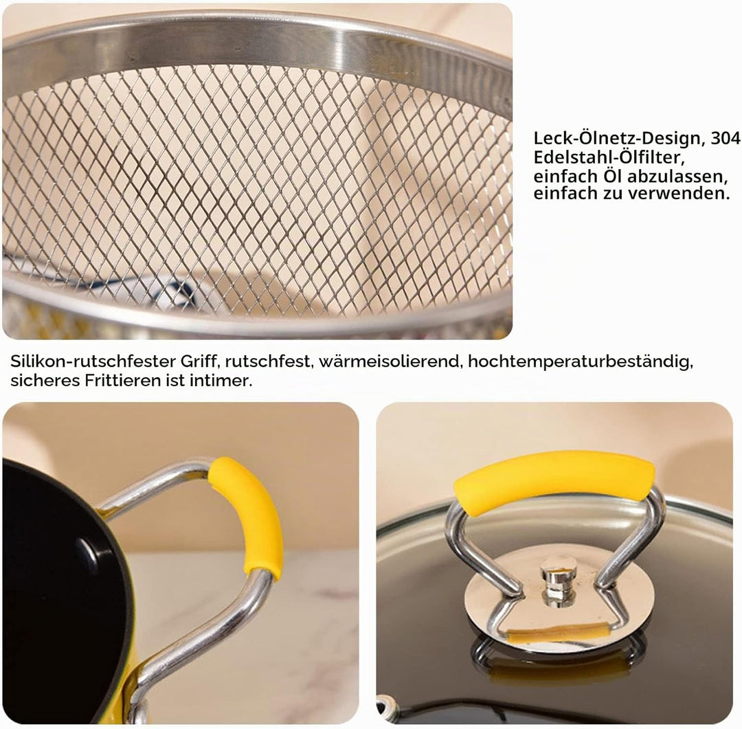 Kleiner Fritteusentopf, 3L Mini Fritteusentopf Mit Korb Edelstahl Frittiertopf Mit Ölfilter Rack Dec