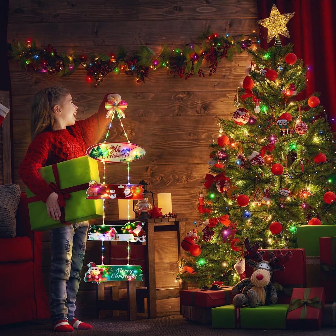 Qedertek Weihnachtsbeleuchtung Aussen Batterie, 72 LED Weihnachtskranz Bunt Türkranz mit Timer, 8 Mo