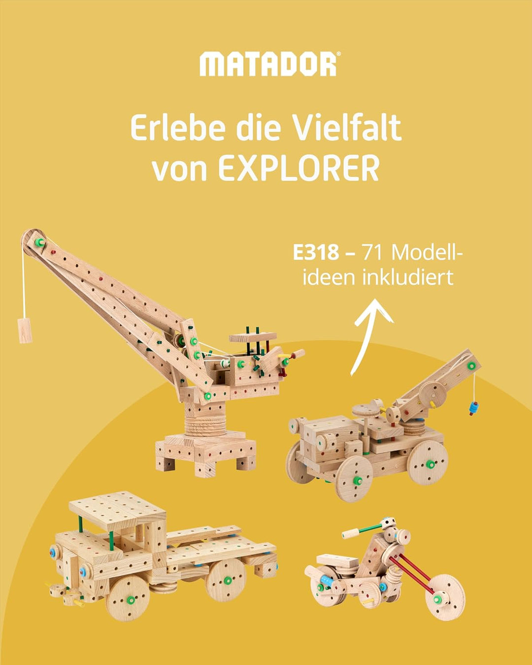 Matador Kinder Baukasten ab 5 Jahren 318-tlg. - Spannendes Holz Konstruktionsspielzeug zur Schulung