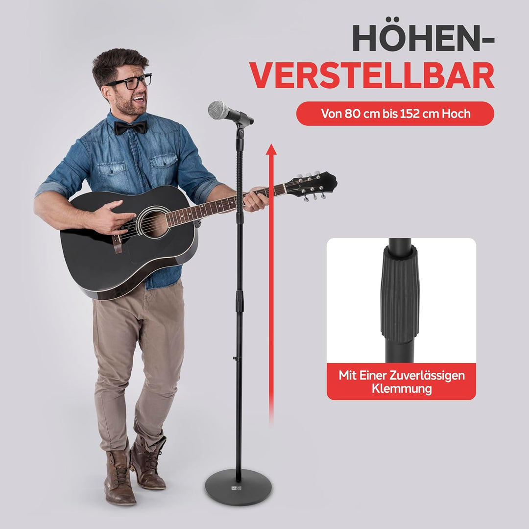 Pyle Mikrofonständer mit Schwanenhals & Rundfuss – Höhenverstellbares Mikrofonstativ 80–152 cm mit 5