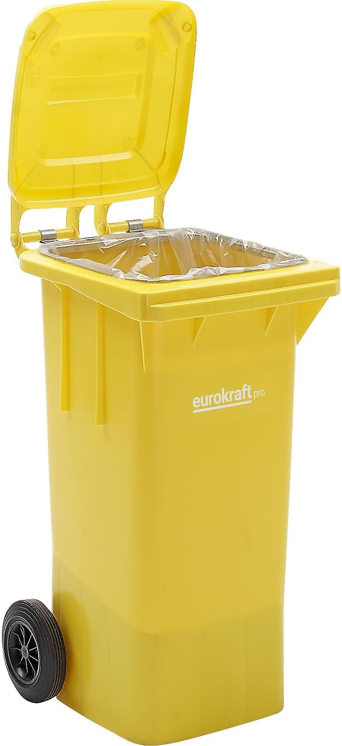 eurokraft | Mülltonne aus Kunststoff DIN EN 840 | Volumen 120 L | BxHxT 505 x 1005 x 555 MM | Gelb