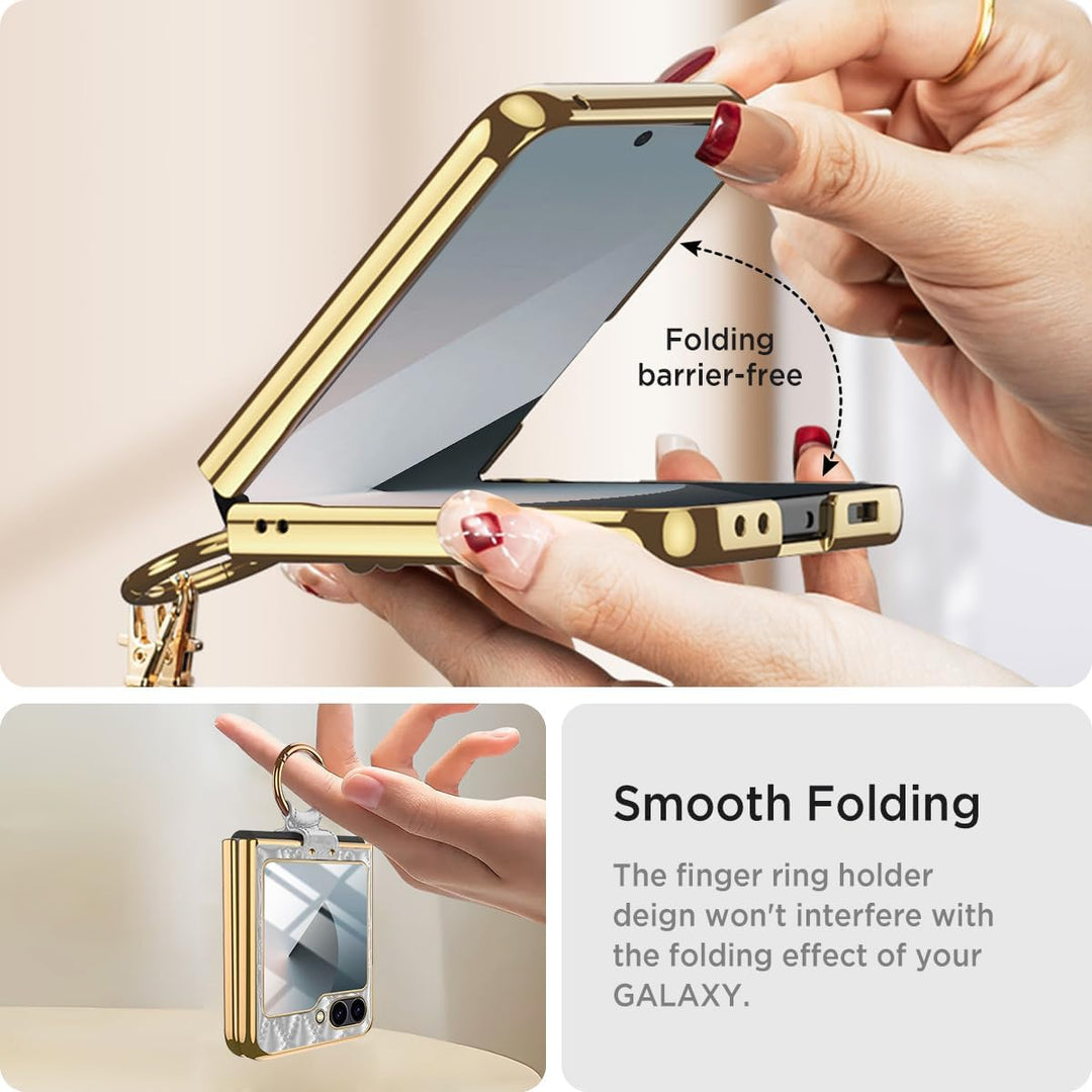 Miimall Lederhülle Kompatibel mit Samsung Galaxy Z Flip 6/Flip7 FE Hülle mit Kameraschutz+Ring Ständ