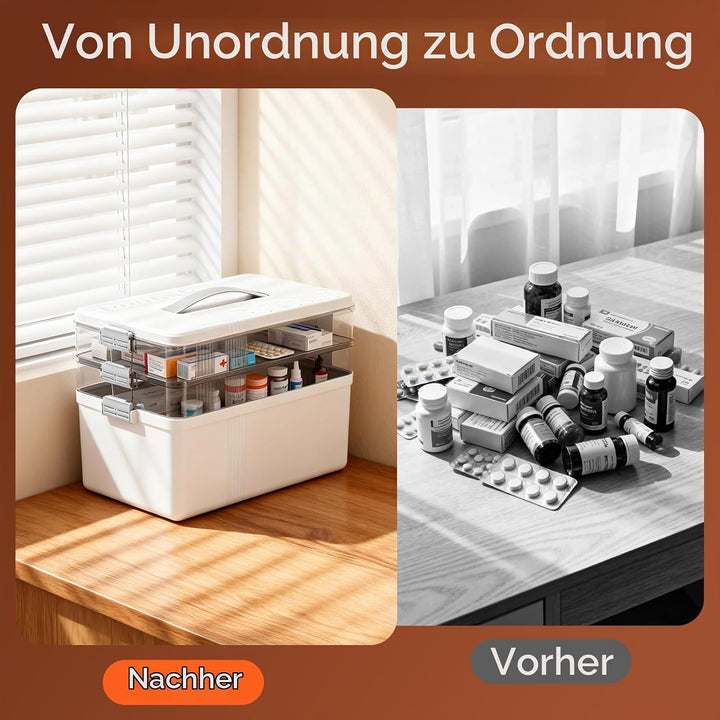 Medikamenten Aufbewahrung 34*22*24.5 cm, 3 Stöckige Hausapotheke mit Tragegriff, Kunststoff Hausapot