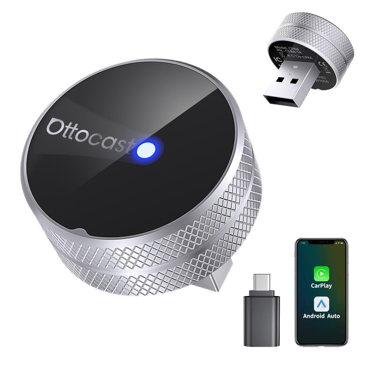 OTTOCAST Mini Tube 2026, Wireless CarPlay & Android Auto Adapter für iOS 10+/Android 11+, Plug & Pla
