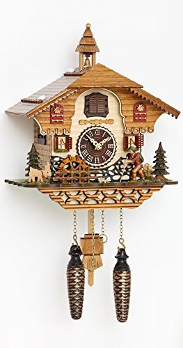 Trenkle Quarz Kuckucksuhr Schwarzwaldhaus mit Musik, mit beweglichem Wanderer und Mühlrad TU 4216 QM