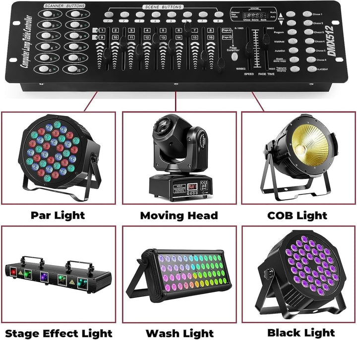 U`king DMX512 Controller, 192 Kanäle DMX512 Controller Konsole Voice-aktiviert für Lichteffekt Bühne