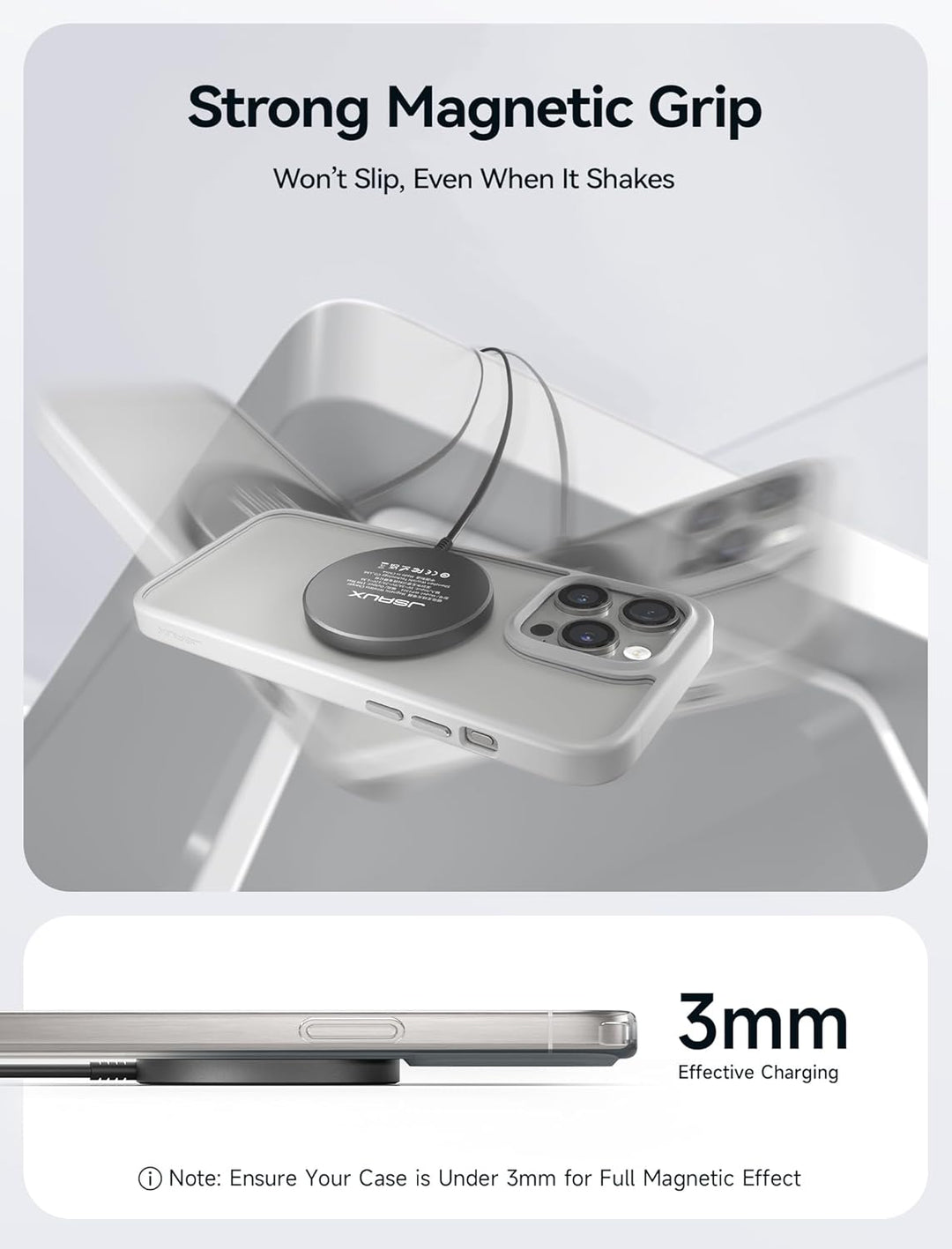 JSAUX 15W Mag-Safe Ladegerät Magnetisches Kabelloses Wireless Charger Pad Induktive Ladestation Komp