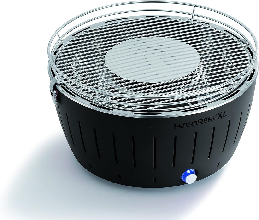 LotusGrill XL Starter-Set 1x XL Grill Anthrazitgrau mit USB-Anschluss, 1x Buchenholzkohle 2,5 kg, 1x