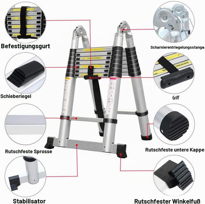Teleskopleiter aus Aluminium, ausziehbare Teleskopleiter, Teleskopleiter, Klappleiter, Loft Ladder,