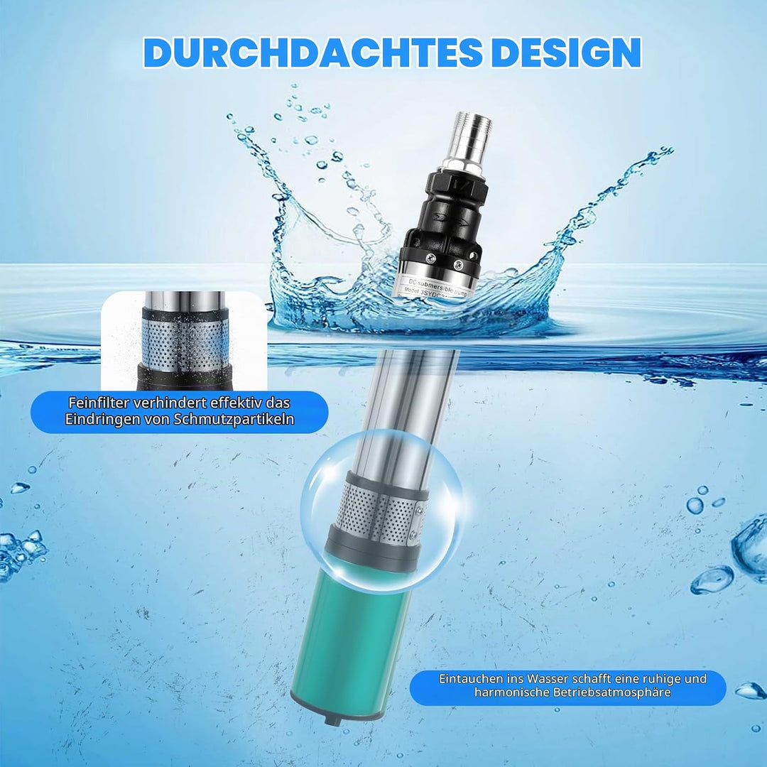 24V Edelstahl Tauchpumpe, 320W 5m³/h 25m Tiefbrunnenpumpe mit 16m Kabel für Landwirtschaft Haus Gart