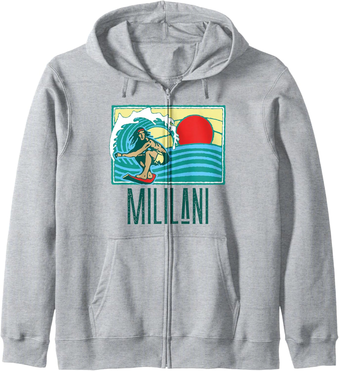 Mililani Hawaii Vintage Surfer & Wave Retro Graphic Kapuzenjacke