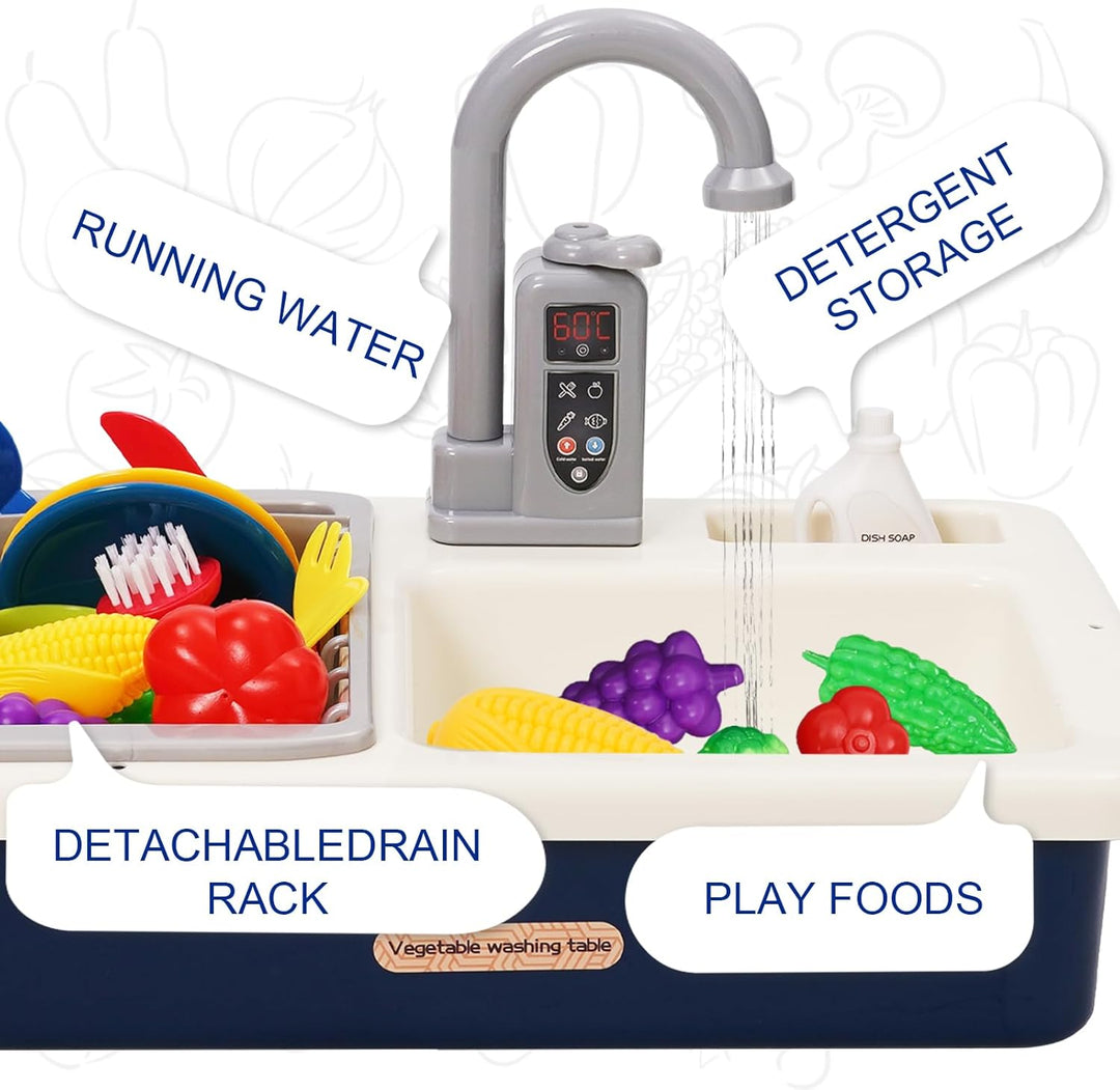 Spielspüle Kinder,Küchenspüle Spielzeug Set mit Wasserkreislauf, Elektrischem Wasserhahn,Rollenspiel