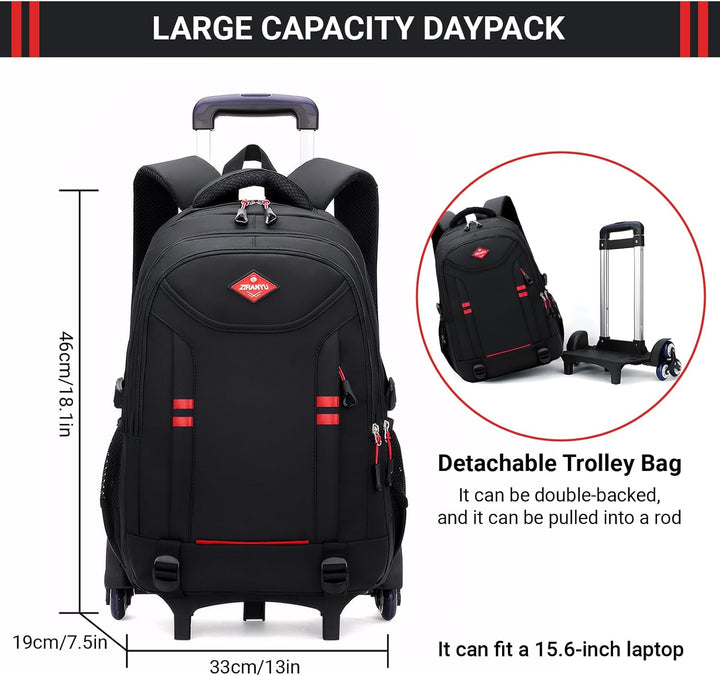 Amythe Schulrucksack Jungen mit Rollen, Abnehmbare Trolley Rucksack Teenager Schulranzen Jungen für