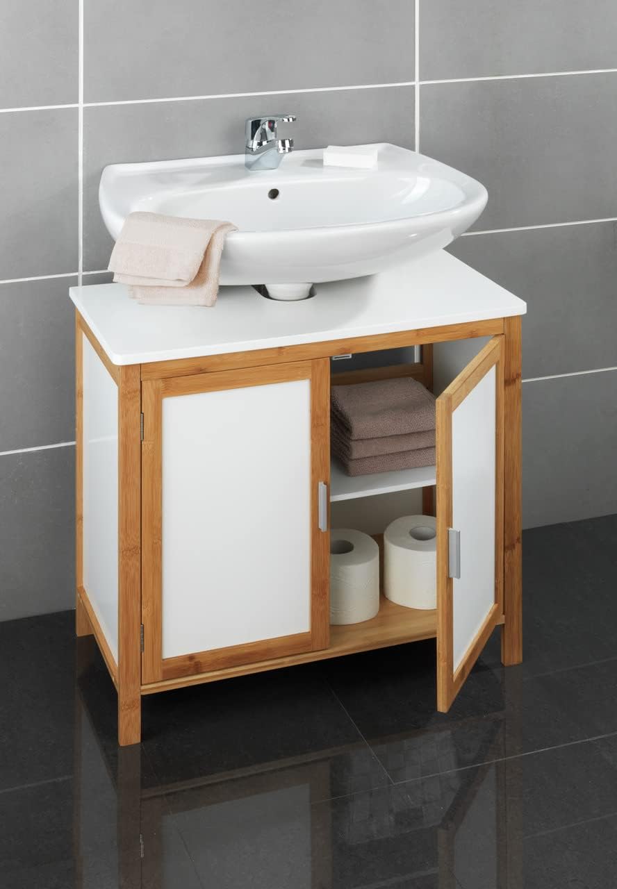 WENKO Waschbeckenunterschrank Finja, Waschbecken-Unterregal im Scandi Chic, mit Zwischenboden, 2 Tür