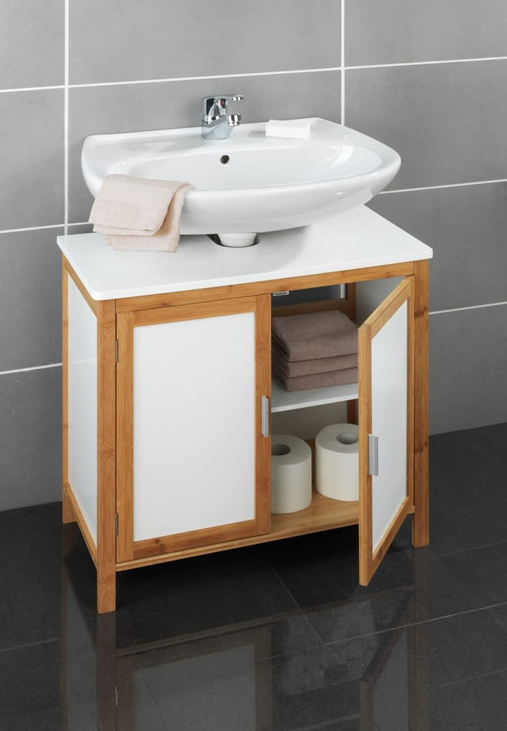 WENKO Waschbeckenunterschrank Finja, Waschbecken-Unterregal im Scandi Chic, mit Zwischenboden, 2 Tür