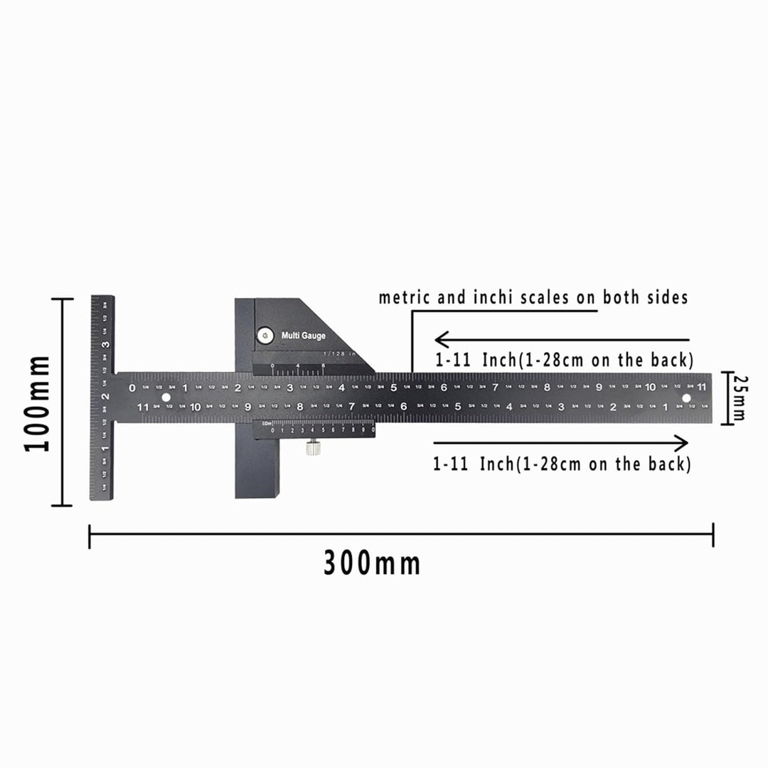 TOPINCN Präzises Lineal in T-Form, Multifunktionslineal aus Aluminiumlegierung, Schwarzes Messlineal