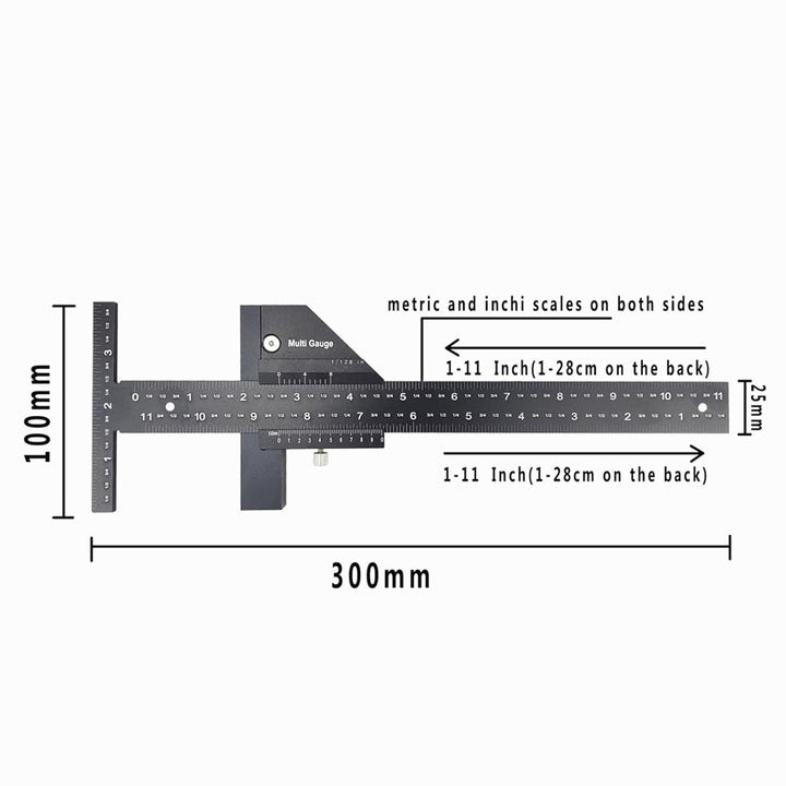 TOPINCN Präzises Lineal in T-Form, Multifunktionslineal aus Aluminiumlegierung, Schwarzes Messlineal