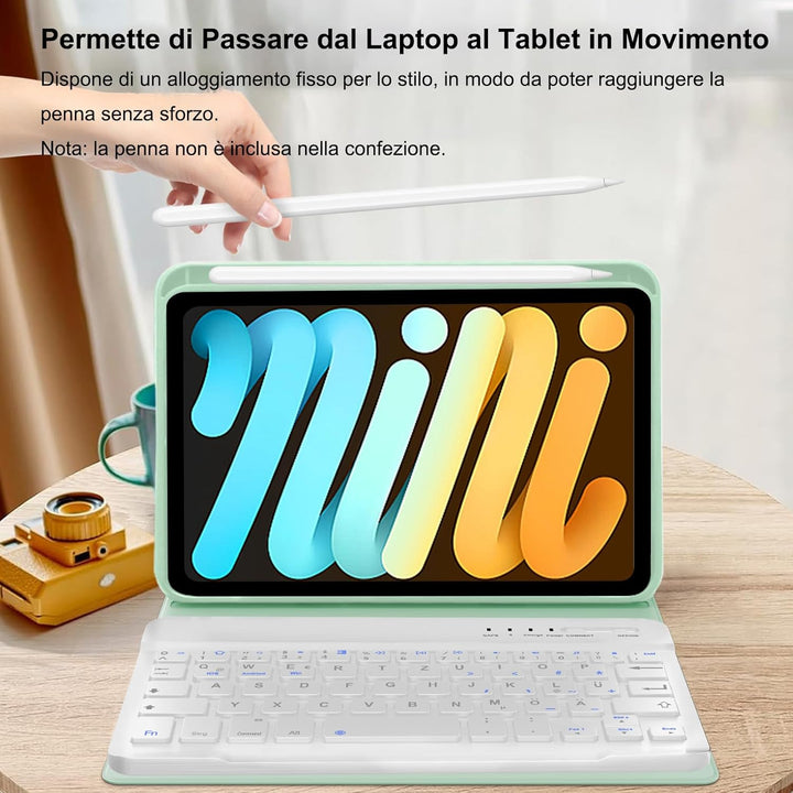 Bluetooth-Tastatur für iPad Mini 7(A17 Pro) 8,3 Zoll 2024 - Italienisches QWERTY-Layout Abnehmbare M