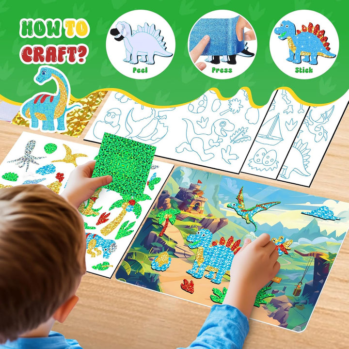 Lustiges Folien-Kunst-Set für Kinder, Dinosaurier-Folienkunst für Kinder, Kunst-Bastelsets für Mädch