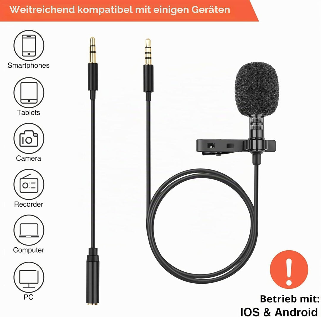 LEKATO Lavalier Mikrofon für Handy and PC, Ansteckmikrofon für 3.5mm Smartphone iPhone und Kamera,mi