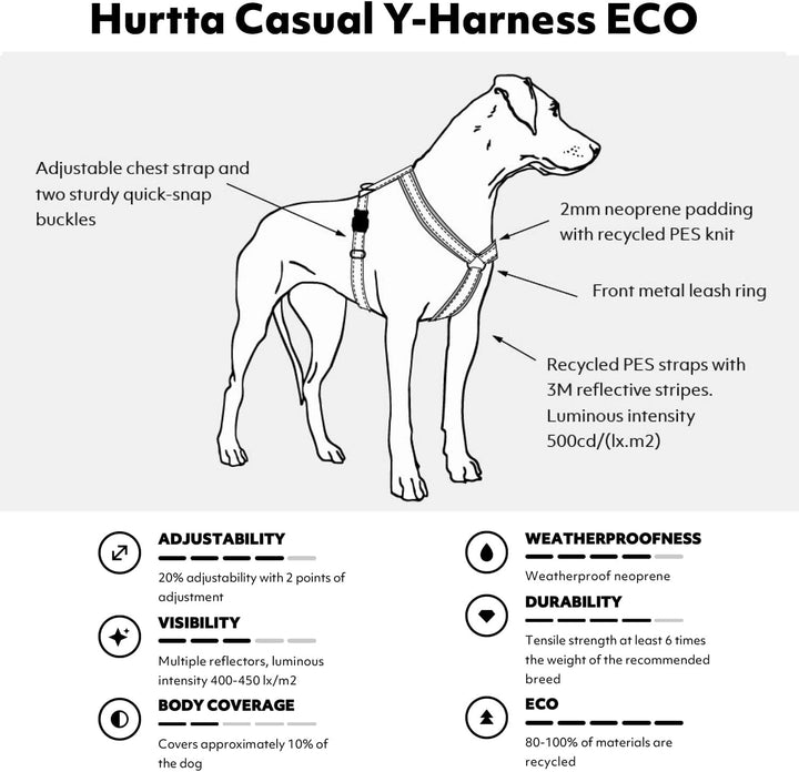 Hurtta Casual Y-Geschirr ECO Komfortables nachhaltiges Hundegeschirr (Raven, 50-60 cm) 50-60 cm Rave