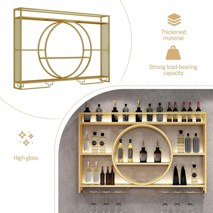 Wohnzimmer Bar，barschrank Vintage Retro Bar Regal Wand Gold Beleuchtung Hängend Flaschenregal Wandmo