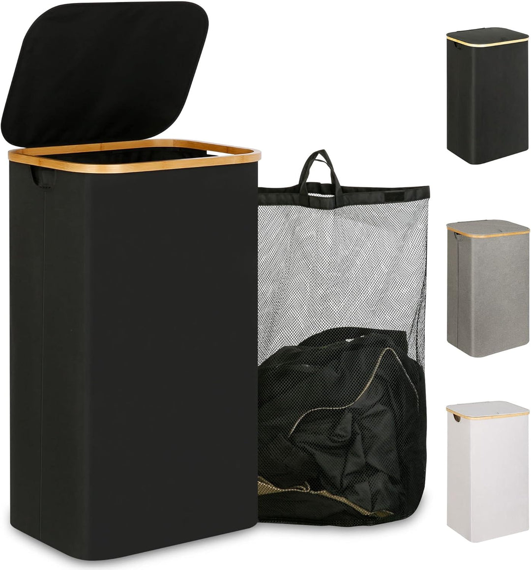 iEGrow 110L Wäschekorb mit Deckel, Grosser Wäschesammler mit herausnehmbarem und waschbarem Innentas