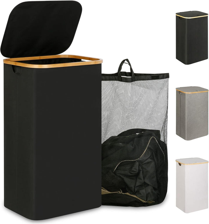 iEGrow 110L Wäschekorb mit Deckel, Grosser Wäschesammler mit herausnehmbarem und waschbarem Innentas