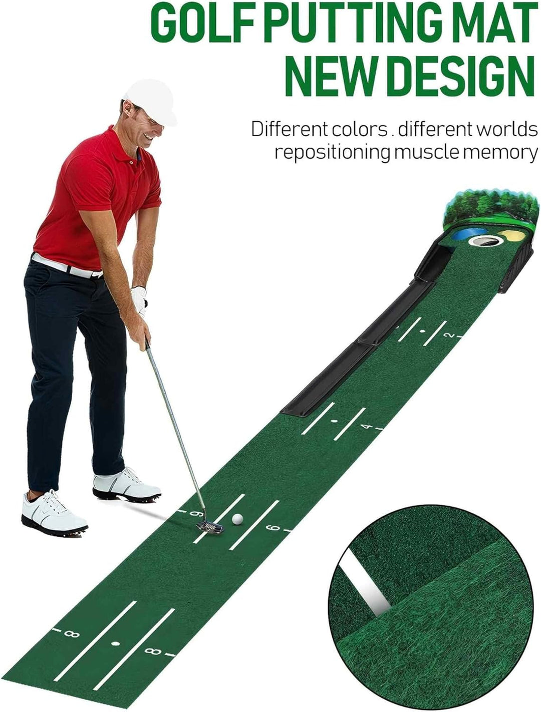 275x35CM Indoor-Golfmatte – Professioneller Übungsrasen für Zuhause, Büro und Garten | rutschfeste G