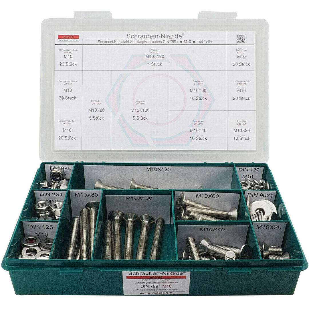 Sortiment/Set Edelstahl Senkkopfschrauben M10 DIN 7991 VA A4 V4A Innensechskant M10 | A4/V4A, M10 |